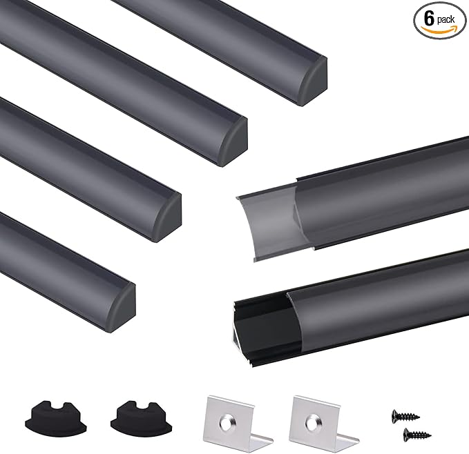 VST LED Channel, V Shape Led Diffuser Channel, LED Aluminum Channel with Black Cover, End Caps and Mounting Clips for LED Strip Light in Home Lighting(6pack 1 ft)