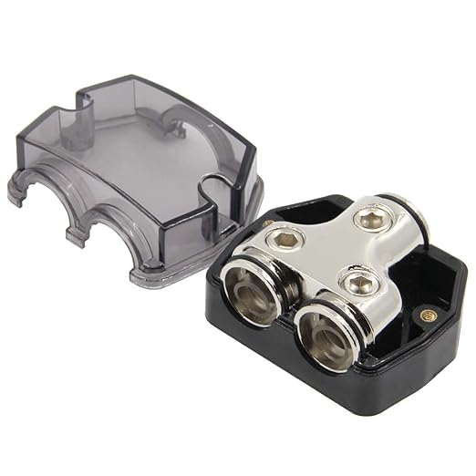 RKURCK 2 Way Power Distribution Block, 0/2/4 AWG Gauge in, 0/4/8/10 Gauge Out, Car Audio Stereo Amp Distribution Connecting Block for Audio Splitter (1x0GA+2x0GA)