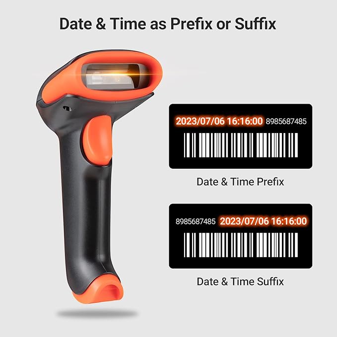 Tera Barcode Scanner Wireless 1D 2D QR with Stand: Battery Level Indicator 3 in 1 Works with Bluetooth 2.4G Wireless USB Wired Handheld Bar Code Reader with Vibration Alert HW0002 Orange
