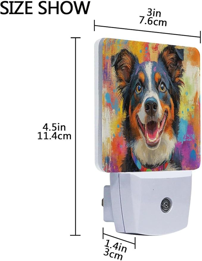 Pigsaly Led Night Light Colorful Australian Shepherds Dog Night Light Plug in Wall Lamp Smart Dusk to Dawn Sensor Nightlight Led Lamp Energy Saving Lights Gift for Kids Room Bedroom Bathroom Hallway