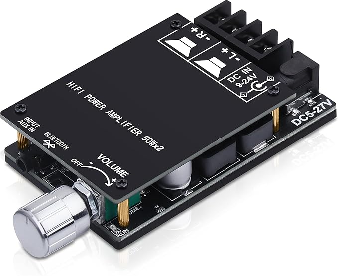 Audio Amplifier Board, ZK-502C Mini Bluetooth Amp Receiver 2.0 Channel 50W x 2, DC 9-24V Stereo Power Amplifier with Bluetooth and AUX Inputs for Home Speakers