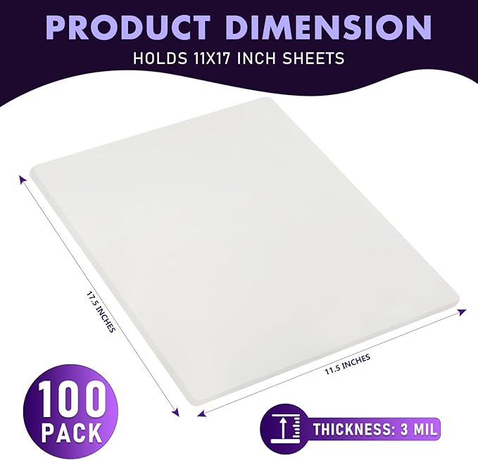 Jiomrzo Laminating Sheets, 100 Pack Laminating Pouches Holds 11 x 17 Inch Sheets, 3 Mil Laminate Sheets 11.5 x 17.5 Inch for Laminator, Clear Thermal Laminating Pouches with Round Corner