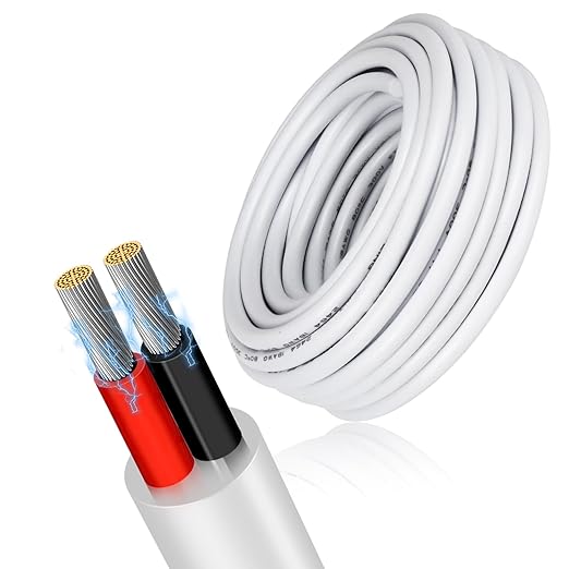 20 Gauge 2 Conductor Electrical Wire, 16.4FT Low Voltage 20/2 Tinned Copper Stranded 2 Wire Cable, 20 AWG White Flexible Extension Power Cord for Automotive, LED Lamp, Outdoor Landscape Lighting Etc
