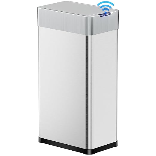 TLSUNNY 21.1 Gallon Automatic Trash Can, Stainless Steel Motion Sensor Garbage bin, Smart Trash Can W/Butterfly Lid, Bag Retainer Ring and Display Light for Living Room,Kitchen,Office (Silver, 80L)