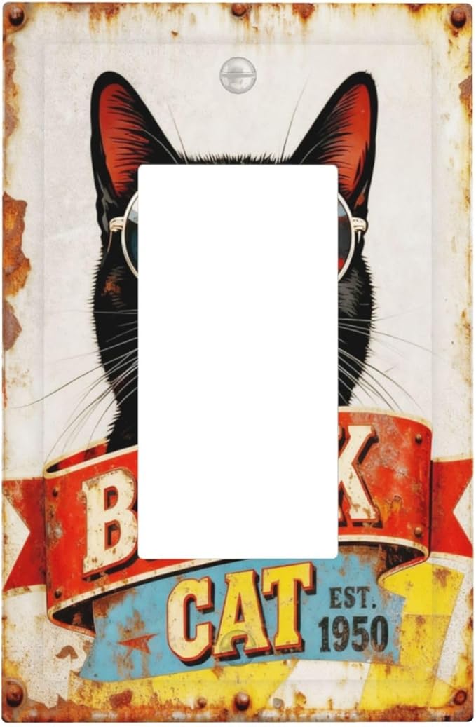 Bvtewkhz Black Cat Vintage 1 Gang Single Rocker Decorative Outlet Covers Light Switch Plate Electrical Receptacle Switchplate For Bathroom Kitchen Bedroom