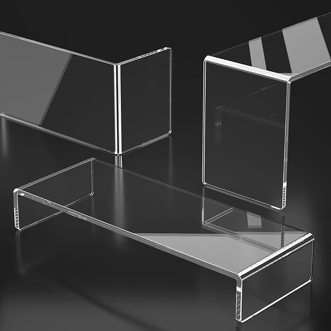 HIIMIEI Acrylic Display Riser, 3 Step 12" Large Acrylic Risers, Thickened to 5mm Clear Rectangular Display Shelf for Cupcake Stand, Tiered Display Stand for gemstone, curio, figurines, Collectibles