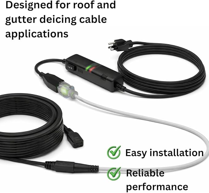 AI Smart Temperature & Moisture Switch, Roof Heat Cable Controller for Roof & Gutter De-Icing, Energy-Saving Thermostat,Waterproof Outdoor Use,Automatic On/Off Below 37°F (3°C)-Above 44°F (7°C),120V