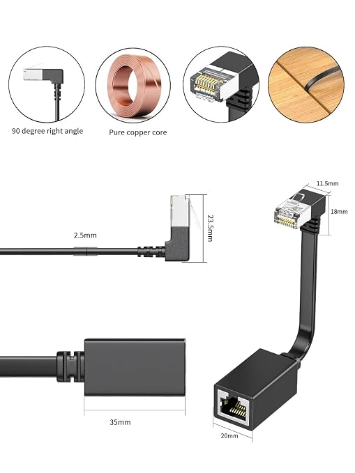 2Packs Right Angle Cat7 Ethernet Extension Cables Flat 15cm/6inch, Right angle - Image 6