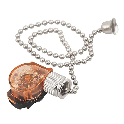 Ceiling Fan Light Switch, E87438 Fan Lamp Switch with 11" Beaded Pull Chain, ON-Off, 6A 125VAC, Electrical Pull Chain Switch for Wall Lamps, Cabinet Light and More