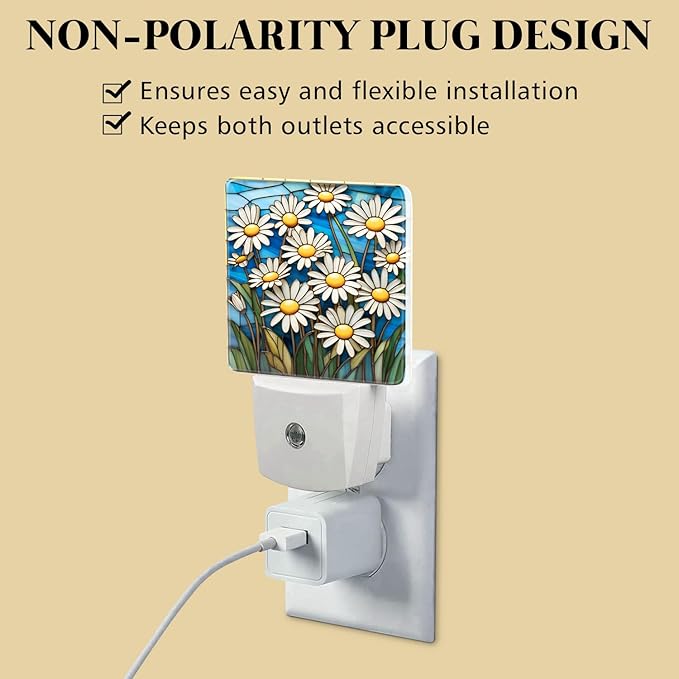 PODMemory Daisy Stained Glass Night Lights Plug into Wall for Room, Daisy Night Light LED for Bedroom