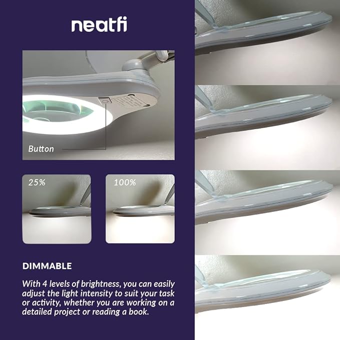 Neatfi (New Model) Bifocals 1,200 Lumens LED Magnifying Floor Lamp with Rolling Base, 5 Diopter with 20 Diopter, Dimmable, Adjustable Arm (5 Inches, White)