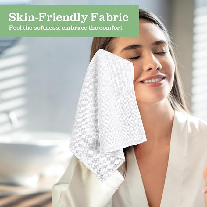 UNIMADE Washcloths Bulk - 100 Pack - Face Towels (12" x 12"), Highly Soft Wash Cloths and Hand Towels, Fast Drying Multi-Purpose Microfiber Cleansing Cloths for Bathroom, Hotel, Spa, and Salon - White