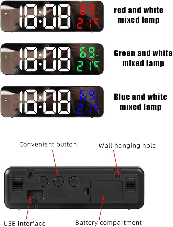 Gigicloud LED Wall Clock - 3 Level Dimmer Brightness Digital Clock With Temperature, Humidity, and Alarm for Bedroom, Office