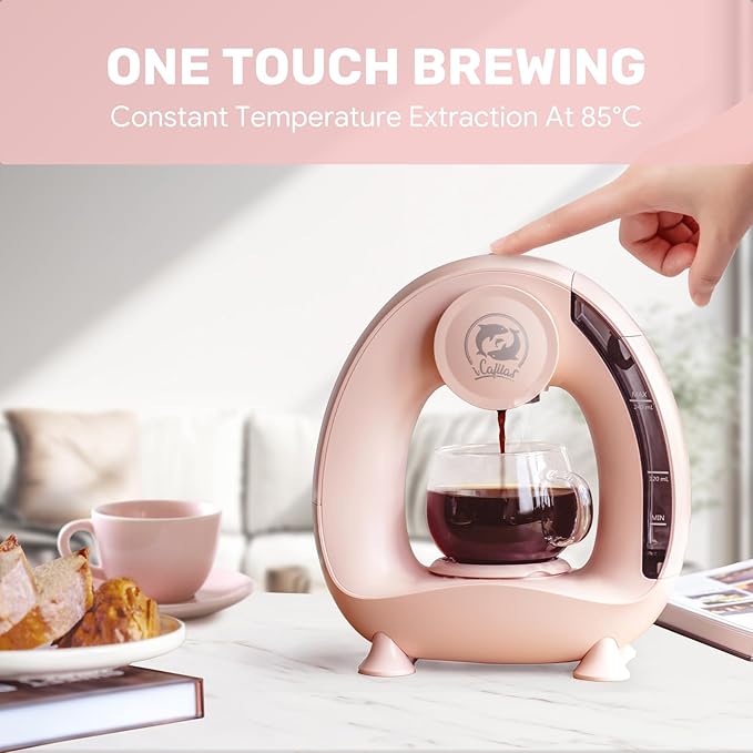 Single Serve Coffee Maker,Fast Brew in 2 minutes,Stylish＆Compact Design,MINI Q 2 IN 1 Coffee Machines for K*cup Capsules & Ground Coffee, Pink Coffee maker