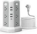 Surge Protector Power Strip Tower (13A 1625W) with 5 USB Ports (1 PD 20W), Extension Cord 10FT with 12 Multiple Outlets, Overload Protection Charging Tower for Home Office Dorm Room Essentials