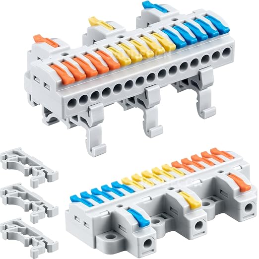 JANDECCN 4pcs DIN Rail Terminal Blocks, DIY Splicing Wire Connectors for Circuit Inline 28-12AWG (3 in 15 Out)
