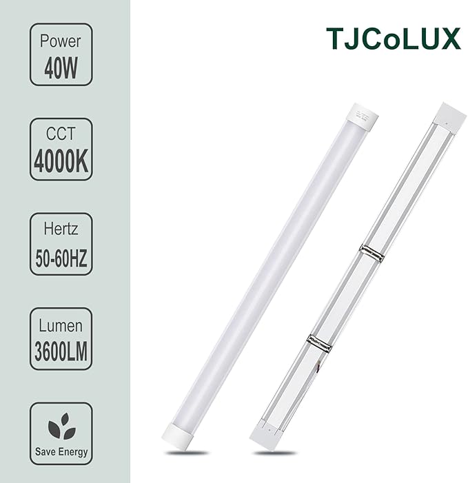 colmeguna 4 Packs 4FT LED Batten Light, Ultra-Thin Slim Ceiling Surface Mounted Light, 40W, 4000K, IP20, LED Ceiling Lamp for Garage, Shop, Hallway, Office, Market