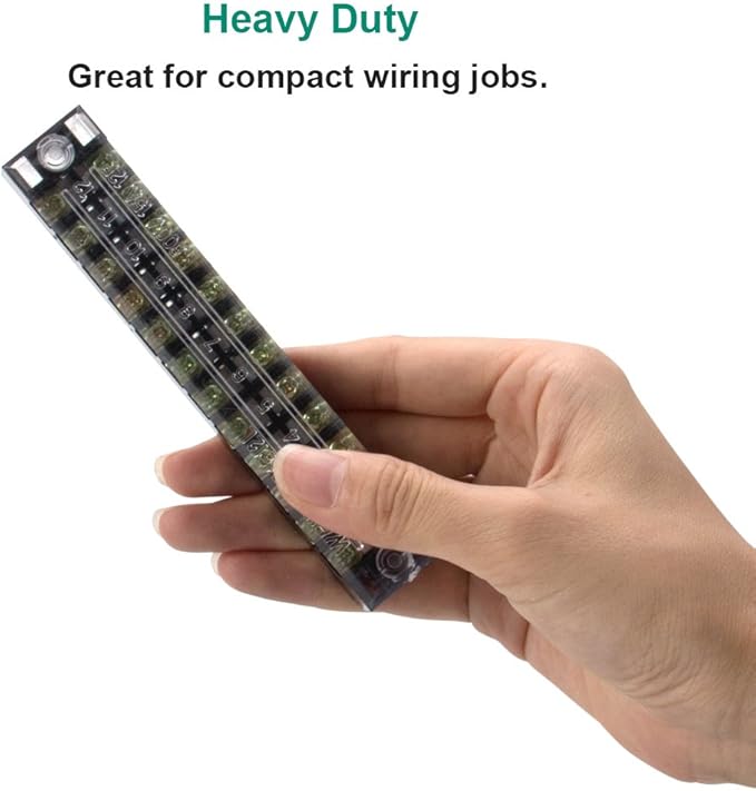 MILAPEAK 10pcs (5 Sets) 12 Positions Dual Row 600V 15A Screw Terminal Strip Blocks with Cover + 400V 15A 12 Positions Pre-Insulated Terminals Barrier Strip (Black & Red)