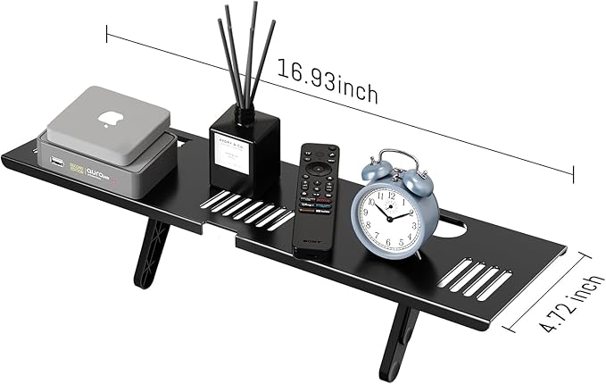 Adjustable Steel TV Top Shelf, Floating TV Stand, Universal Monitor Shelf for Soundbar, Game Console, Cable Box, Router Shelves and Home Accessories (No Storage Boxes, 1PCS)