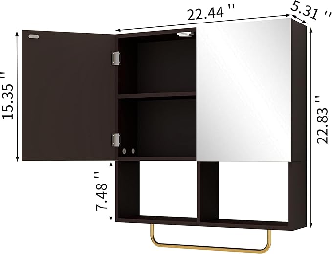 Wall Mounted Storage Cabinet with Mirror & Adjustable Shelves- Bathroom Medicine Cabinet with Towel Bar for Bathroom, Laundary, Enterway,Bedroom
