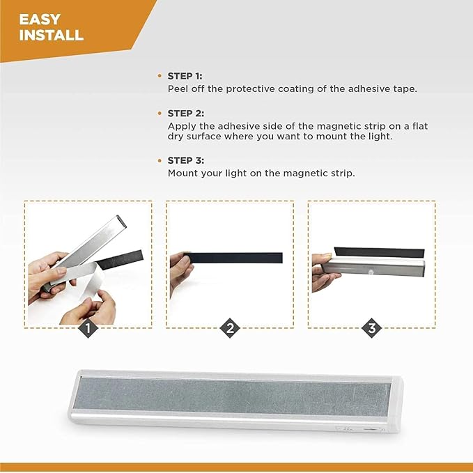 VYANLIGHT Under Cabinet Lighting – Motion Sensor Closet Lights, Battery Operated LED Strip Light Bar, Stick-On Wireless Indoor Lights for Kitchen, Pantry, Hallway, Stairs, 4 Pack
