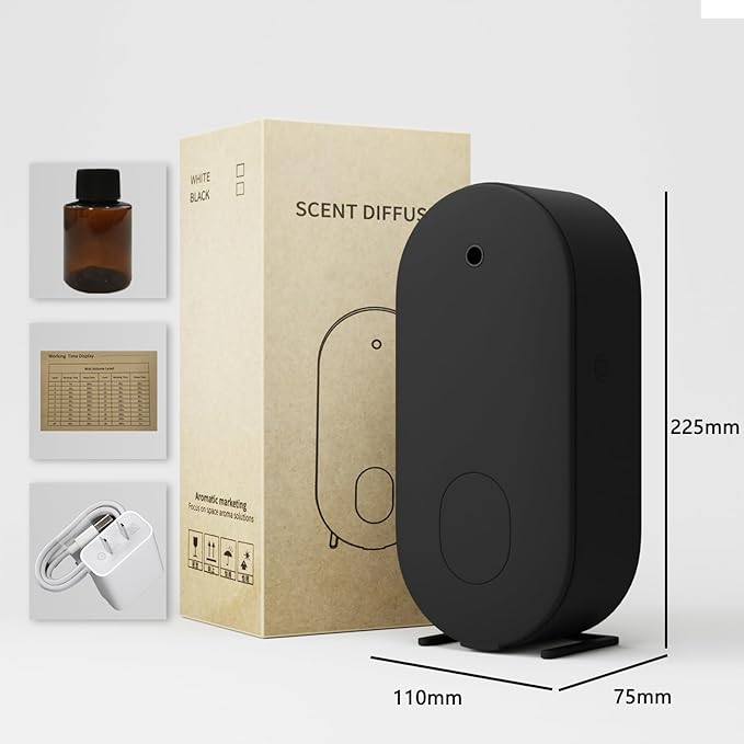 Essential Oil Diffuser, Waterless Aromatherapy Diffusers, Plug in Nano Atomization Scent Air Machine with Timer and Auto-Off Switch for Home, Office, Hotel Collection(Black, 200ml, iOS Version)