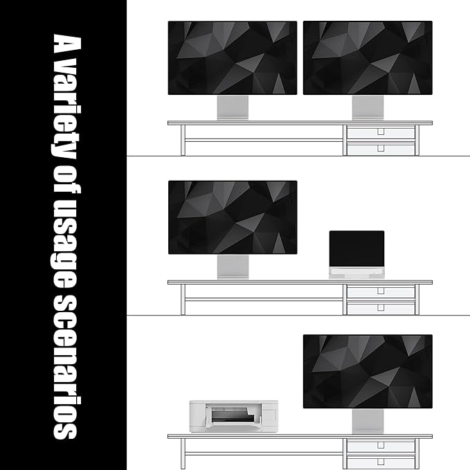FENSULN Dual‑Tier Monitor Stand Riser with Drawers, Desktop Organizer Shelf Storage for Computer Screen 2 Monitors, Supports for PC Computer Monitor, Printer, Heavy TV Riser Black