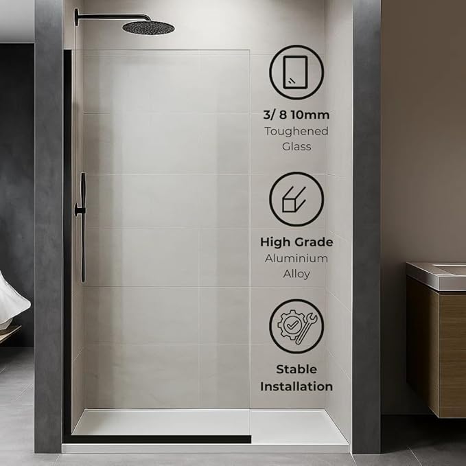 Fixed Glass Shower Panel for Bathroom - 3/8'' Thick Clear Tempered Frameless Glass Shower Door, 36" x 76" Hard Water Resistant with Chrome Finish - By Yana Glass and Mirror