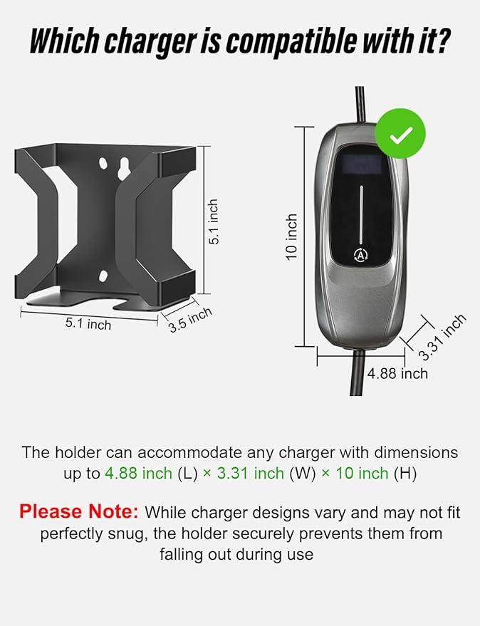 BMZX EV Charger Holder J1772, Wall Mount Kit for Electric Car Charger | Heavy-Duty Stainless Steel | SAE J1772 Compatible | Includes Nozzle Holster Dock & J-Hook