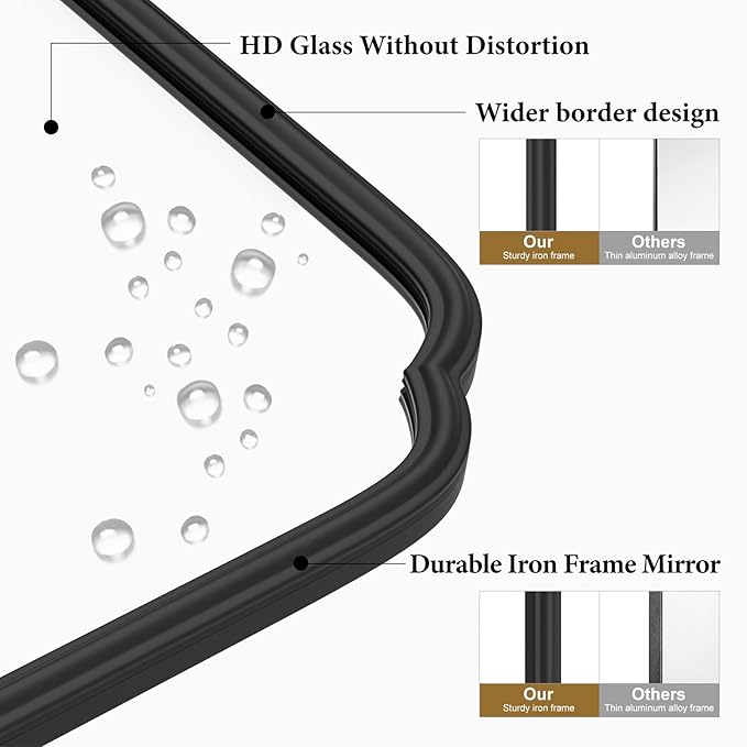 24X36 Inch Black Bathroom Mirror for Over Sink, Modern Rounded Corner Rectangle Mirror with Non-Rusting Iron Metal Framed Bathroom Vanity Mirror for Wall Decor(Tempered Glass)