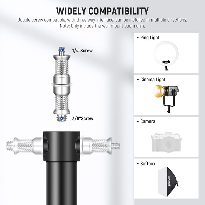 NEEWER Ring Light Wall Mount Boom Arm, Aluminum Alloy, 6.6lb/3kg Capacity - Image 5