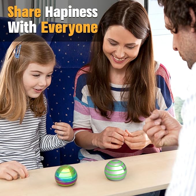 Kinetic Spinning Desk Toy Glow in The Dark for Kids Adults, Metal Full Body Optical Illusion Fidget Spinner Ball, Luminous Fingertip Gyro for Office Stress Relief, Birthday Gifts for Boys