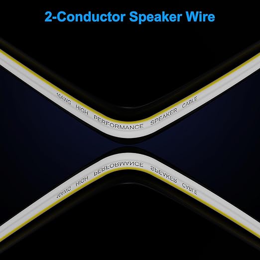 18AWG Speaker Wire 250 FT, 18 Gauge Audio Security Alarm Hookup Control Low Voltage Cable, Home Theater Wire, Automotive Wire, White Cord with Yellow Polarity Marker, CCA, 2 Conductors Electrical Wire