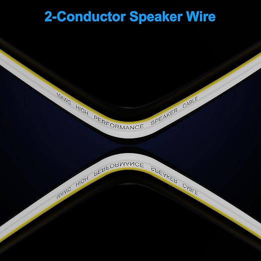 Mygatti 14AWG Speaker Wire 50 FT, 14/2 Gauge Audio Speaker Wire, for Car Speakers Stereo, Home Theater, Automotive Wire, White Jacket with Yellow Polarity Marker, CCA, 2 Conductors Electrical Wire