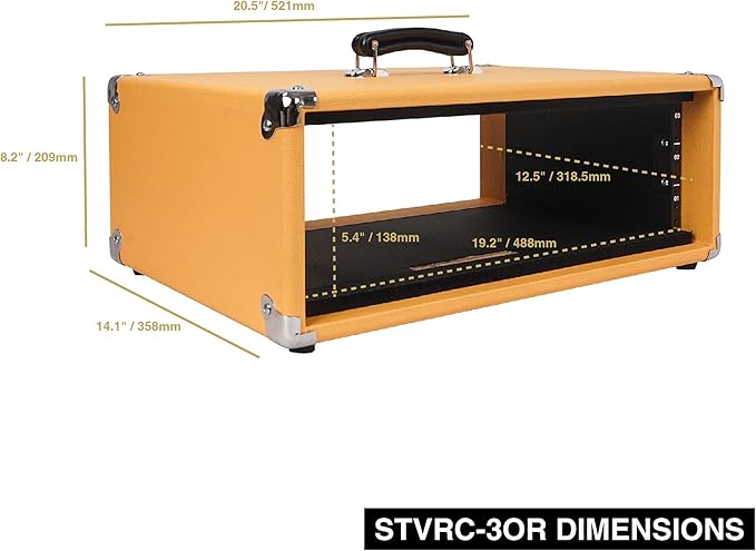 Sound Town Vintage 3U Amp Rack Case, 12.5" Depth with Rubber Feet, Dust Cover, Kickstand, Orange (STVRC-3OR)