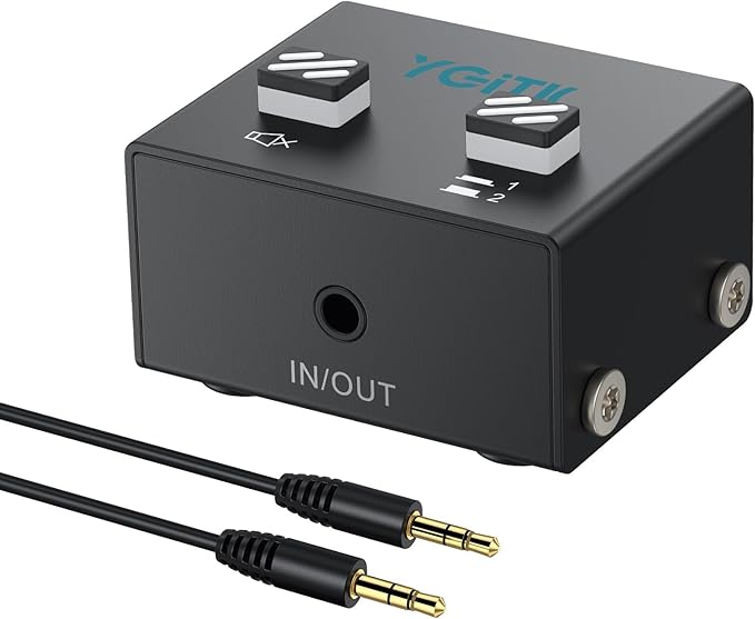 YGITK 3.5mm Audio Switch Bi-Directional, 2-in-1 & 1-in-2 Stereo Audio Switcher with Mute Button, No External Power Required, Includes 3.5mm Audio Cable, fo Speakers, PC, Phone, Laptop, Headphone