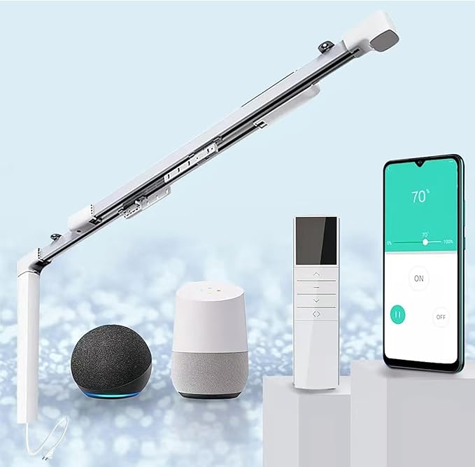 TIPIACE Hard-Wired Tuya Wifi Motorized Curtain Tracks to Remote Control Ceiling Mount Electric Retractable Curtain Rail Compatible with Alexa Google Home (L 66.9-118 inch)