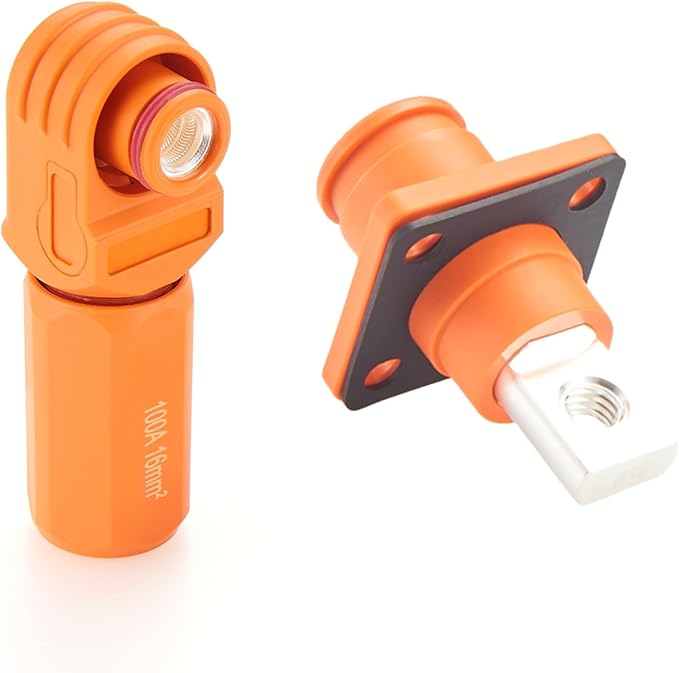 1 Set Battery Energy Storage Connector 100A 16mm² High Current HV Connectors Quick Plug Terminal Right Angle Plug and Socket IP67 Waterproof Power Adapter (Orange, 100A)