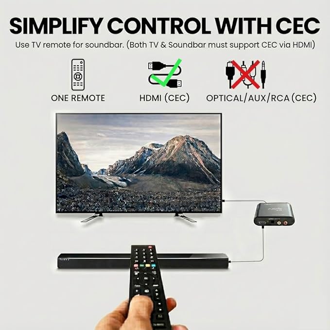 Avantree HAX06 – HDMI ARC Audio Extractor with Passthrough for TV, Soundbar & Headphones Simultaneous Use, CEC Volume Control, Optical & RCA Outputs