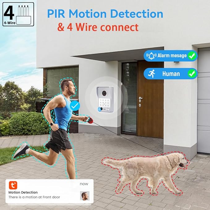 Wired Video Door Phone Apartment Intercom System,7 Inch Touch Monitor with 1080P HD Camera Doorbell,Supporting 5 in 1 Unlocking,Minitoring Motion Detecting for Home Villa,Tuya (2 doorbell + 4 monitor)