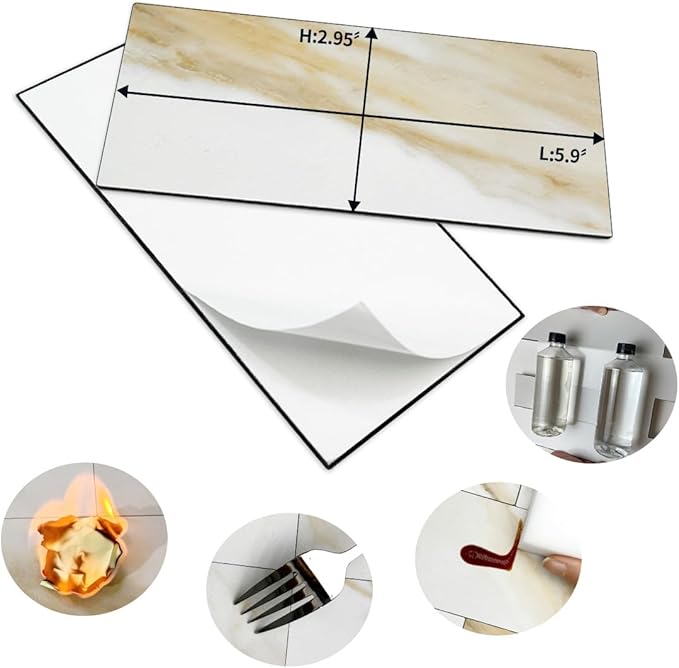 AULIGET 100-Piece Calacatta Gold Marble Look Peel and Stick Backsplash Wall Tiles, 3" x 6" Faxu Stone PVC Stick on Tile for Backsplash Kitchen, Bathroom, Laundry Room, Camper, Fireplace