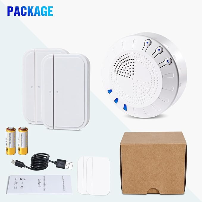 KOOSTONE Wireless Door Chime & Door Bell Chime with Rechargeable Receiver, 55 Tunes, Up to 600ft Range - Magnetic Door Chime Sensor for Home & Business Door Entry Chime Alert (1 Receiver + 2 Sensors)