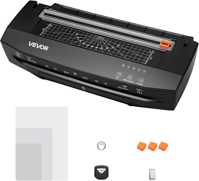 VEVOR Laminator Machine, Cold and Hot Lamination for Max A3 Paper Size, 1 min Quick Warm Portable Laminator, 3-10 mil Thickness, Ideal for Home, Office, Business, or School Supplies, Black