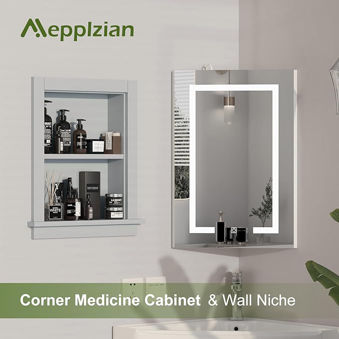 Recessed Medicine Cabinet,in Wall Shower Niche,14x18 Bathroom Cabinet with Storage,Bathroom Niche for Shower Wall for Bedroom/Hallway,Wall Niches Insert for Drywall,Grey/MDF