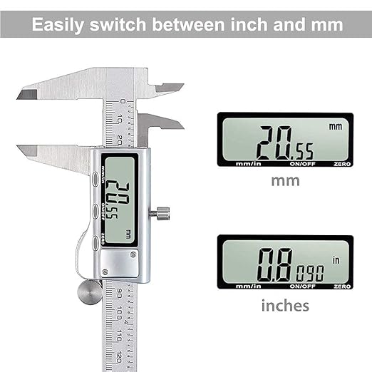 150mm Digital Caliper Stainless Steel Vernier Micrometer Measuring Tool Electronic LCD Display Precision Ruler Metric Inch Conversion Professional Calipers for Machinist Woodworking DIY Measurement