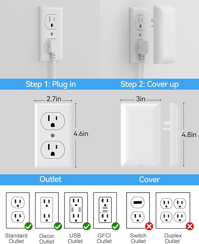 10FT Extension Cord with Outlet Cover & Multi USB, Ultra Thin Outlet Concealer with Cord & 12AC Outlet 6 USB (24W/4.8A), Charging Station for Multiple Devices, for Behind Wall Furniture Couch TV