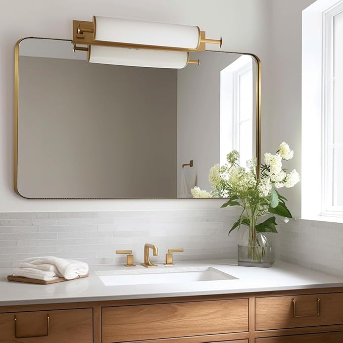ANDY STAR Gold Bathroom Mirrors for Over Sink, 30x55 InchBrushed Gold Wall Mirror, Rectangular Metal Framed Vanity Mirror -Modern Clean Design with Superior Stainless Steel Frame