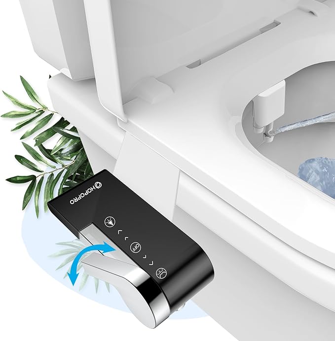 HOPOPRO Toilet Bidet Tank Replacement Cover, Bidet Ultra-Slim Dual Nozzle (Feminine/Rear Wash), Fresh Cold Water Sprayer Toilet Tank Seat for Existing Toilets with Pressure Control, Black