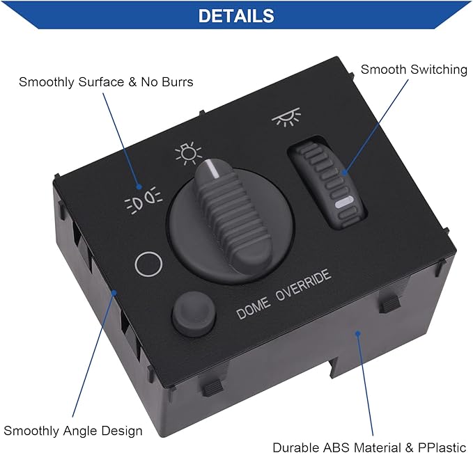 Obaee Headlight Switch Instrument Panel Dimmer Light Switch Compatible with Chevy Avalanche, Silverado, Suburban, Tahoe & GMC Sierra, Yukon 1999-2002, Replaces OE 15755595, D1534G, DS-968