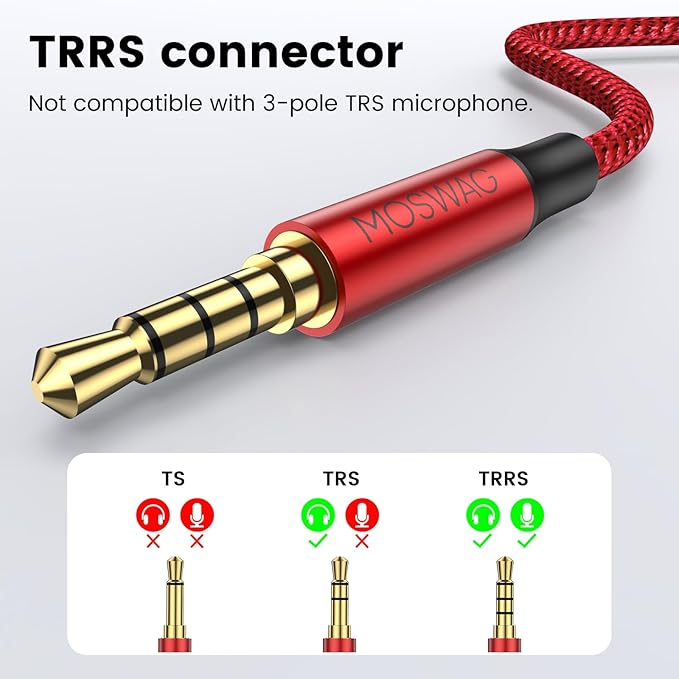 MOSWAG Headphone Mic Splitters Adapter Audio Headphone Connector Mutual Convertors for Gaming Headset, PS4, Xbox One, Notebook, Mobile Phone and Tablet